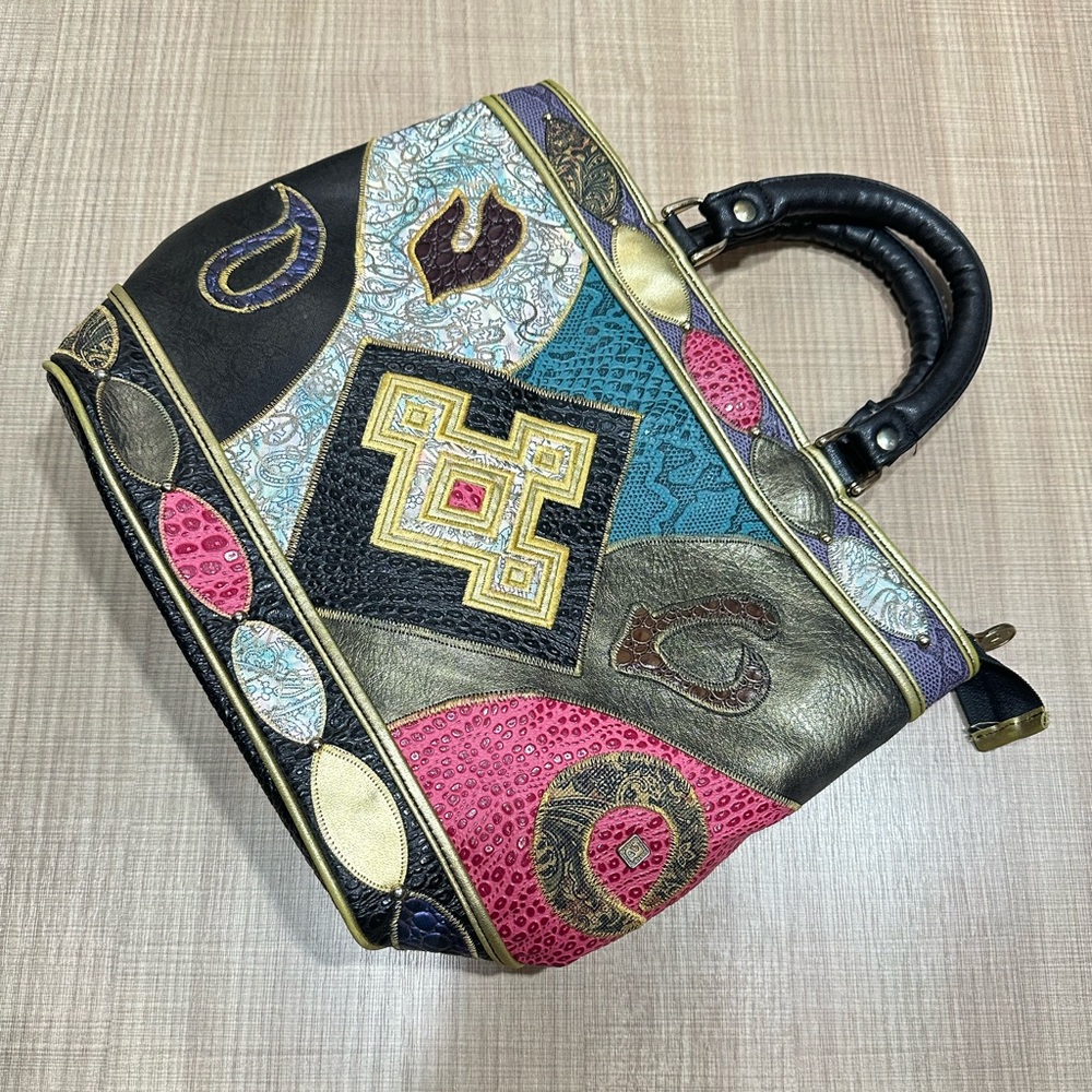 Vintage Nas multi color and designed leather purse with removable strap - Picture 2 of 12